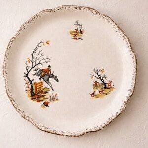 Vintage Hunting Scene Decorative Plate in Cream with Orange & Black Accents
